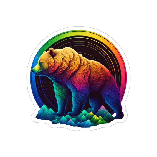Rainbow Mountain Bear - Transparent Outdoor Die-Cut Sticker