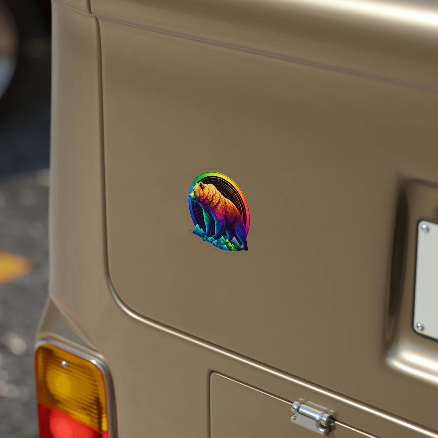Rainbow Mountain Bear - Transparent Outdoor Die-Cut Sticker